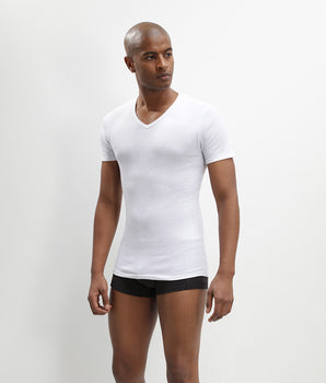 Pack of 2 white EcoDIM V-neck T-shirts in pure cotton