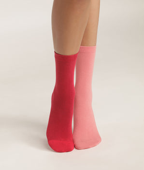 Pack of 2 pairs of women's pink cotton knee socks Dim