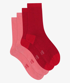 Pack of 2 pairs of women's pink cotton knee socks Dim