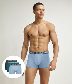 Pack of 3 boxers cotton stretch 3D Belt Grey Blue Green Powerful