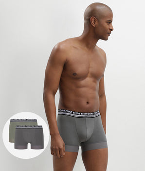 Stay and Fit Pack of 2 men's olive-green stretch cotton boxers