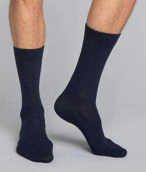 Pack of 3 pairs of blue Basic Coton classic cotton mid calf socks for men