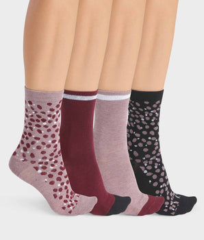 Pack of 4 pairs of women's socks in Garnet Black with spots Ecodim Style