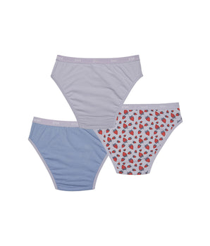 Les Pockets Pack of 3 Lilac girl's knickers in stretch cotton with strawberry pattern