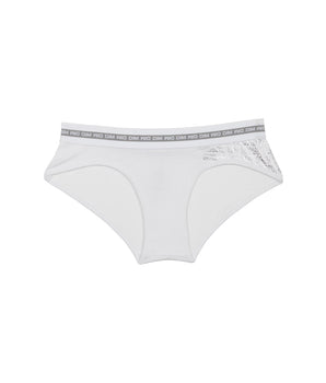 Dim Sport Girl's stretch cotton shorty white with silver print