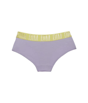 Girl's shorty in Lila stretch cotton and Anis belt Dim Sport