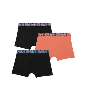 EcoDim Pack of 3 orange boy's stretch cotton boxers with contrasting waistband