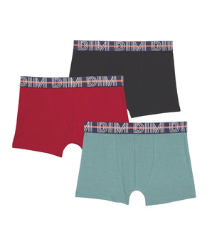 Pack of 3 boy's stretch cotton boxer shorts Red Blue Green EcoDim Classic