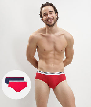 Classic colors 2 pack briefs in denim blue and red with contrast waistband