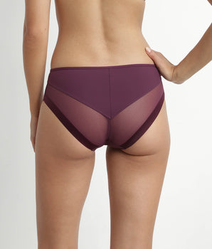 Microfibre and sheer tulle midi panties Prune Dim Generous