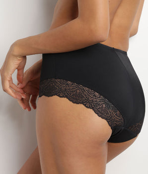 EcoDim high-waisted stretch black cotton and lace women's knickers