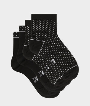 Pack of  2 pairs of organic cotton women's socks with polka dots Black Green by Dim