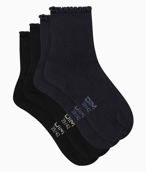 Pack of 2 pairs of women's socks with ruffles Black Navy Dim Modal