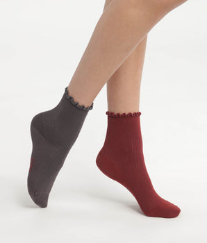 Pack of 2 Red Dim Modal Women's Ruffle Socks