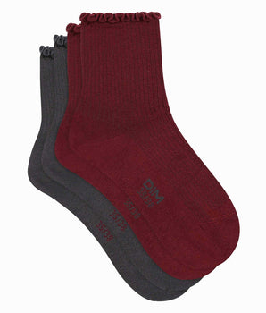 Pack of 2 Red Dim Modal Women's Ruffle Socks