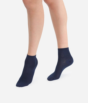 Pack of 2 pairs of navy blue Mercerized Cotton women's ankle socks