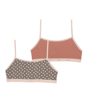 Pack of 2 girl's bras in pink stretch cotton with polka dot pattern Les Pockets