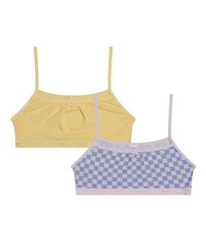 Pack of 2 girls' stretch cotton bras Lila check pattern Les Pockets