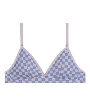 Girl's triangle bra stretch cotton Lila checkerboard Les Pockets