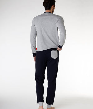 Men’s long pyjamas in heather grey cotton jersey