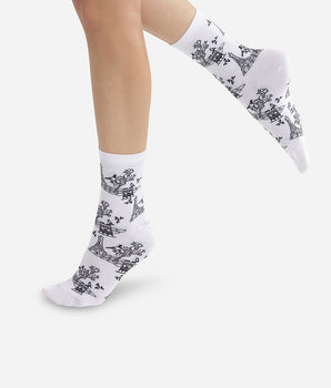 Women's cotton socks with toile de jouy pattern White Madame Dim