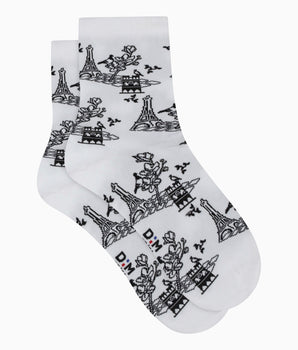 Women's cotton socks with toile de jouy pattern White Madame Dim