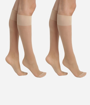 Pack of 2 Beige Ultra Resist knee-high socks made of reinforced Lycra