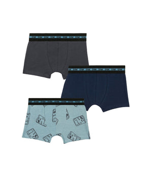 Pack of 3 boy's stretch cotton gameboy pattern boxers Blue EcoDim Fashion