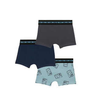 Pack of 3 boy's stretch cotton gameboy pattern boxers Blue EcoDim Fashion