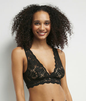 Black Daily Glam Floral Lace Non-Wired Scarf Bralette