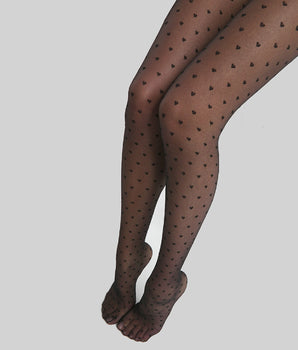 Women's Black sheer tights with hearts 19D Dim Style