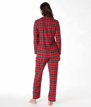 Women's long pyjamas in flannel, red tartan