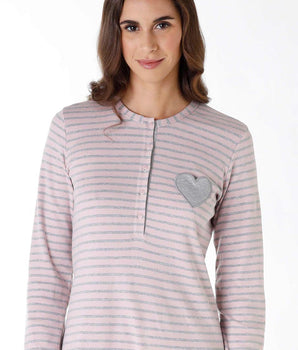 Striped pink and grey nightgown in cotton interlock