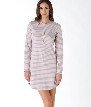 Striped pink and grey nightgown in cotton interlock