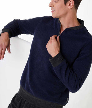 Men's long loungewear in warm blue velvet