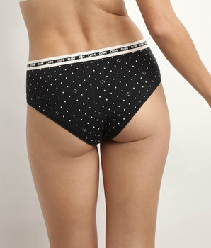 Women's Black modal cotton shorty with polka dot pattern and Dim Icon Essentiel logo