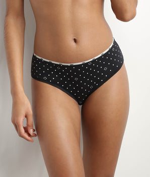 Women's stretch cotton briefs black with logo pattern Dim Icon Essentiel