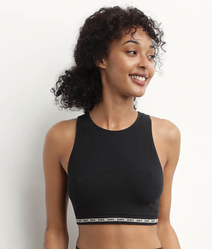 Seamless Ribbed polyamide modal Crop Top in Black Dim Icons Seamless