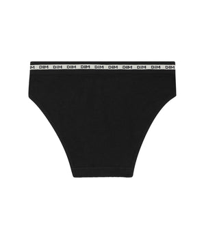 Girls' ribbed fabric briefs in Black with beige waistband Dim Icons