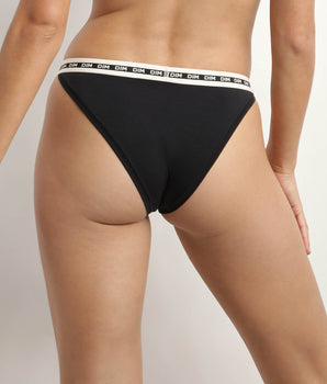 Modal cotton tanga in Black and Beige waistband Dim Icon Essentiel