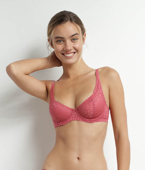 Underwired push-up bra in pink floral lace Dim Daily