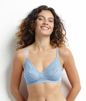 Blue floral lace triangle bra Dim Daily