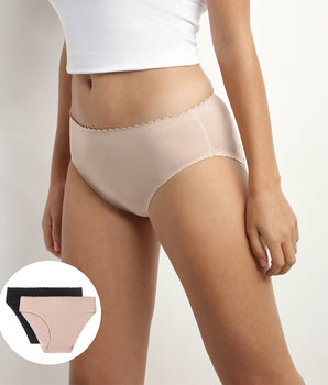 Pack of 2 women's briefs in stretch cotton in Flesh and Black Body Touch Easy