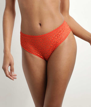 Openwork lace knickers with floral patterns in flame-red Daily Dentelle