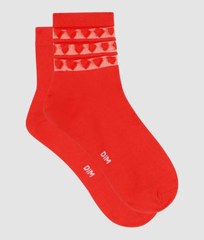 Pack of 2 pairs of microfibre women's socks in red with hearts Dim Skin