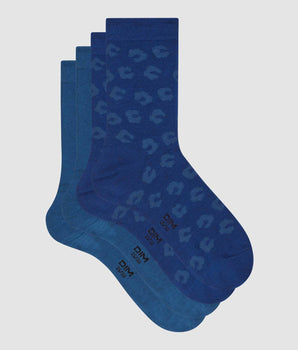 Pack of 2 pairs of women's viscose floral socks in Blue Dim Bamboo