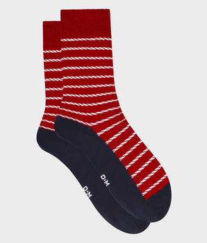 Men's socks made in France in red colourwith a striped pattern Monsieur Dim