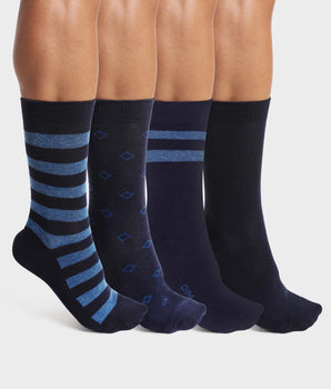 Pack of 4 pairs of men's striped cotton socks in Navy EcoDim Style