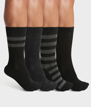 Pack of 4 pairs of men's striped cotton socks in Black EcoDim Style