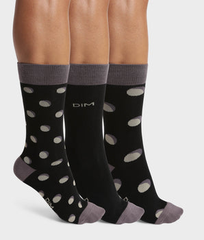 Pack of 3 pairs of men's polka dot socks in Gray Black EcoDim Style